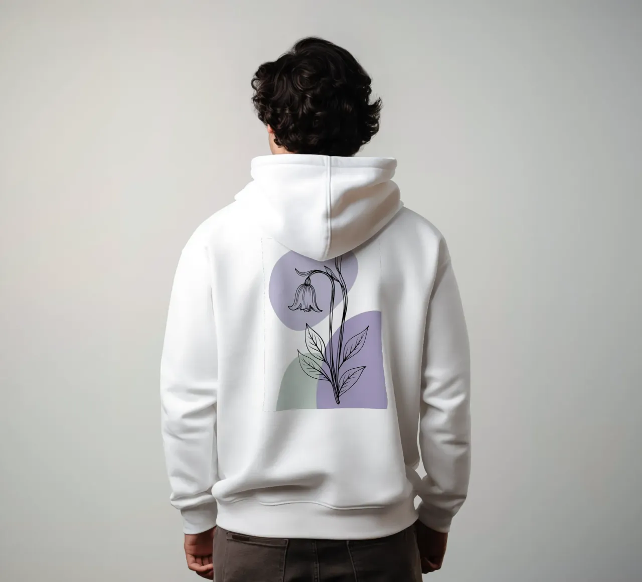 Line art minimalista di un singolo fiore di campanula felpa con cappuccio da Bloom And Brush