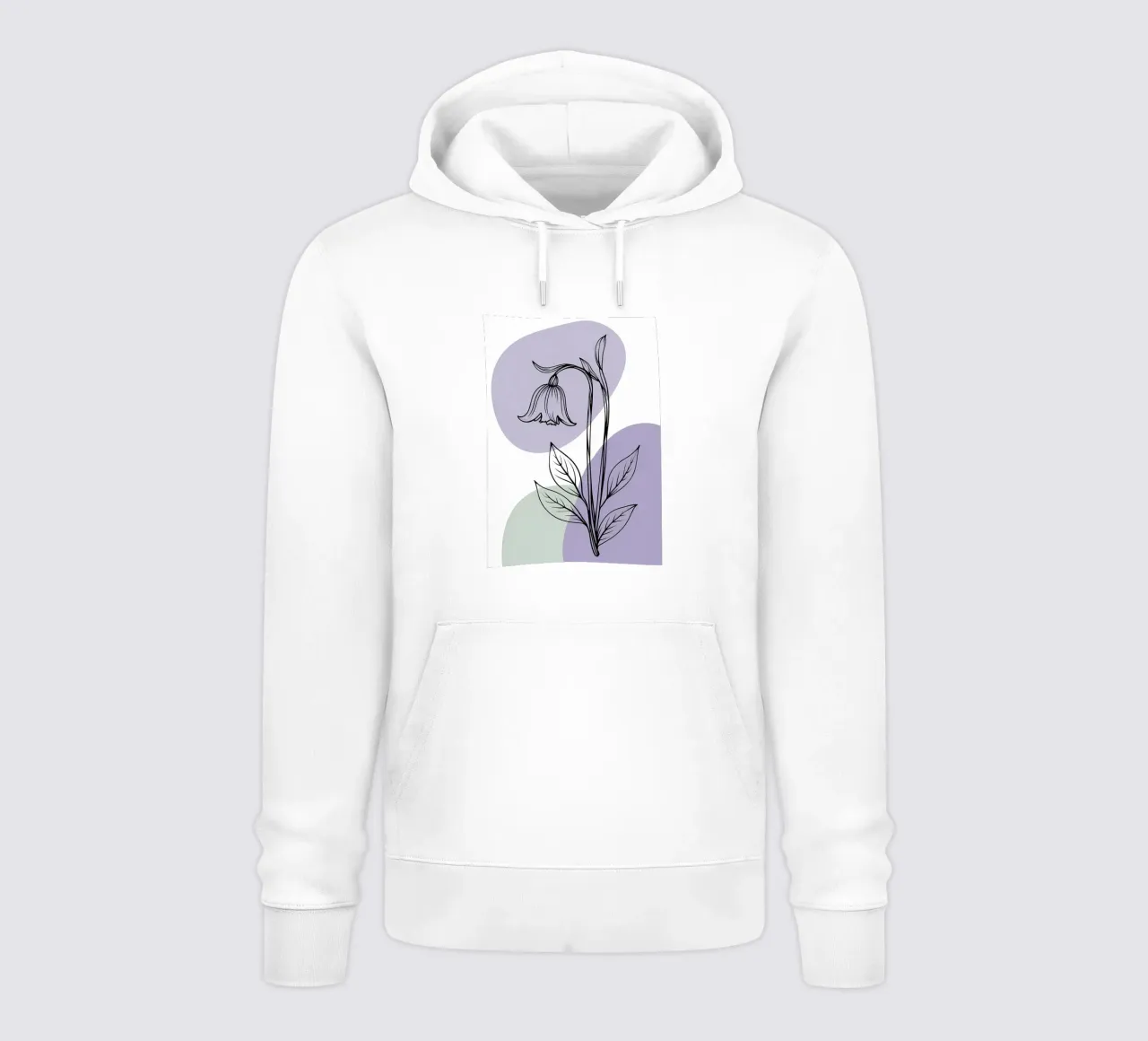 Line art minimalista di un singolo fiore di campanula felpa con cappuccio da Bloom And Brush