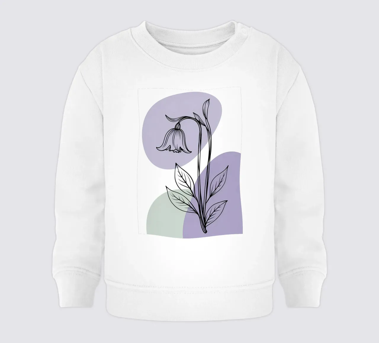 Line art minimalista di un singolo fiore di campanula felpa neonato da Bloom And Brush