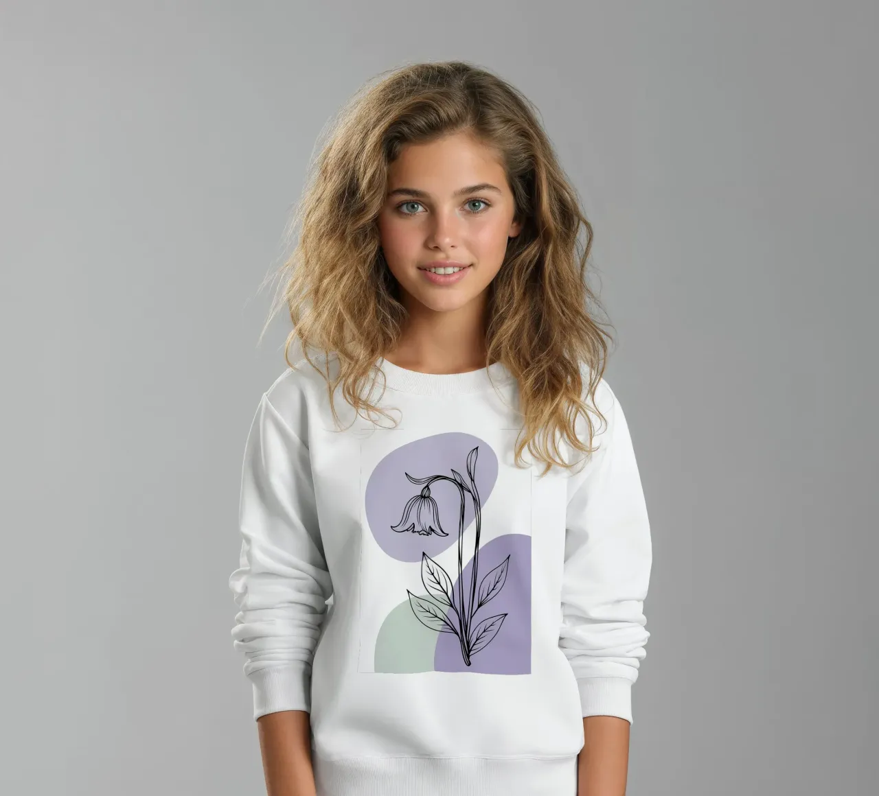 Line art minimalista di un singolo fiore di campanula felpa bambino da Bloom And Brush