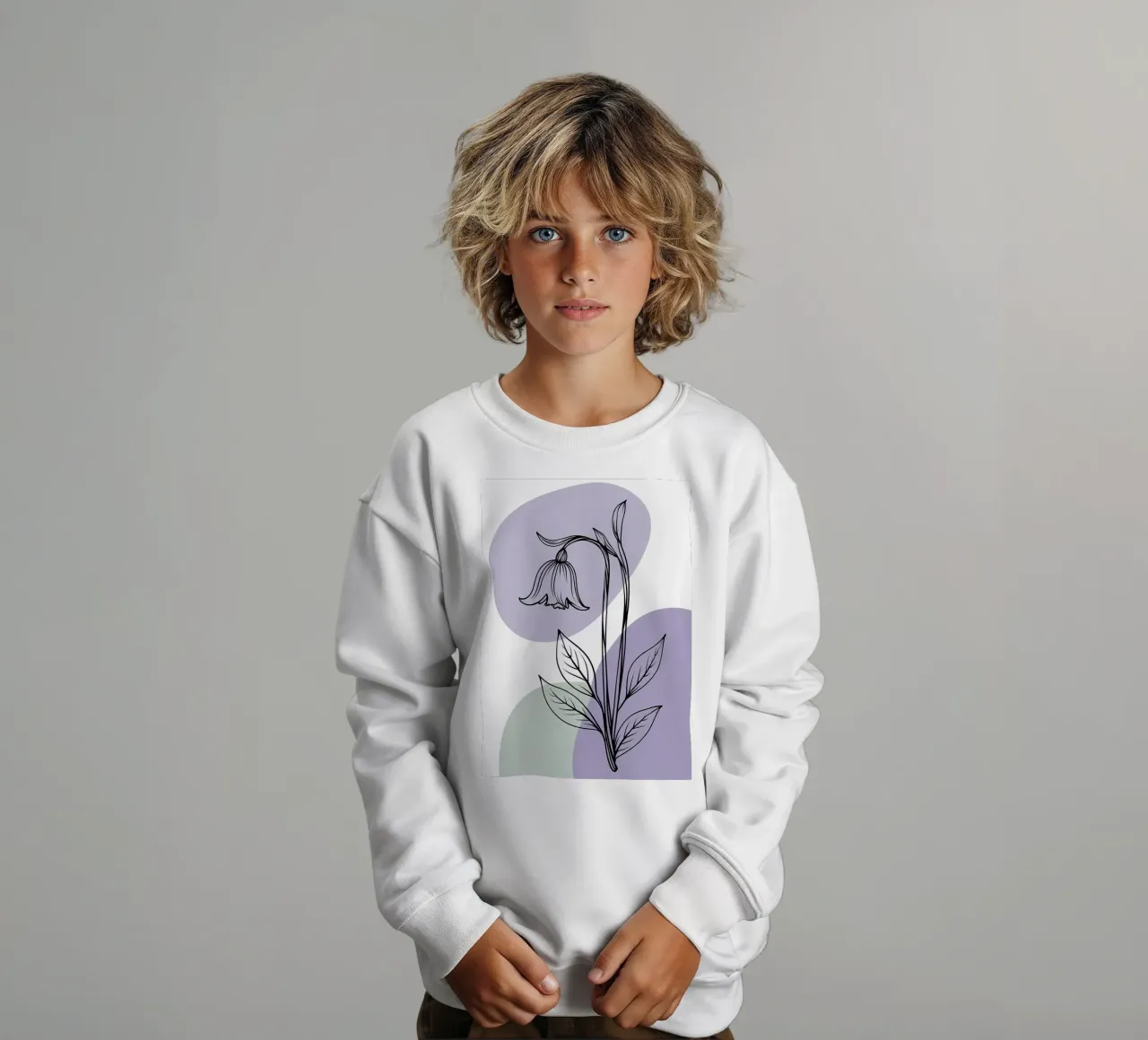 Line art minimalista di un singolo fiore di campanula felpa bambino da Bloom And Brush