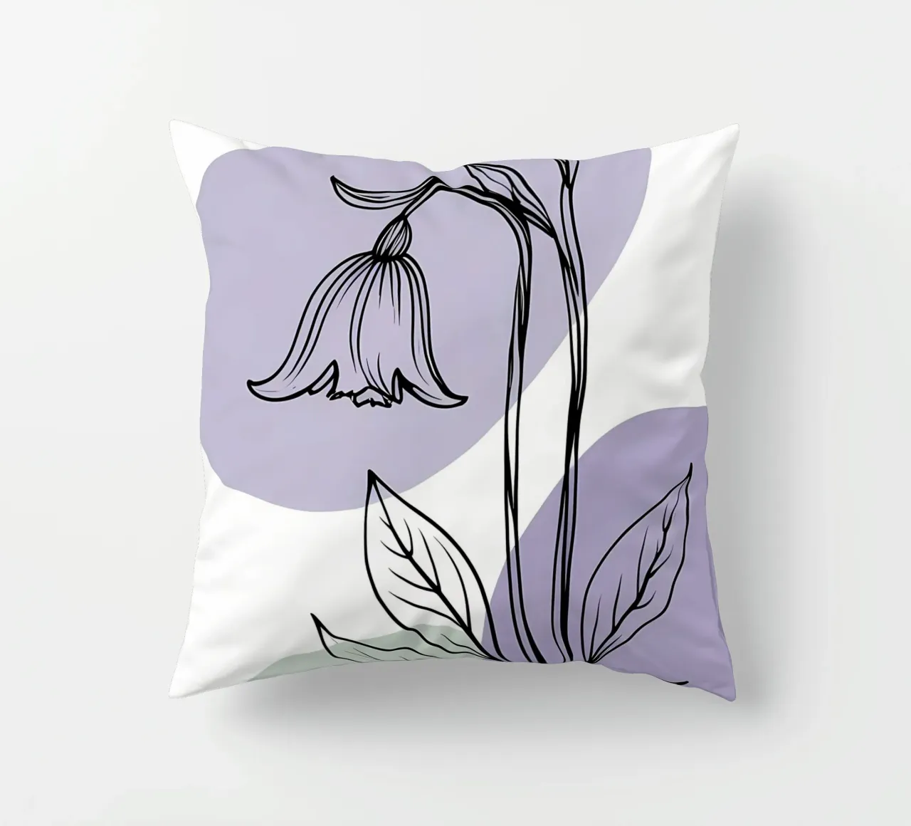 Line art minimalista di un singolo fiore di campanula cuscino da Bloom And Brush