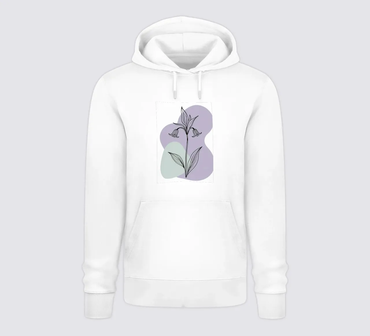Line art minimalista di un singolo fiore di campanula felpa con cappuccio da Bloom And Brush
