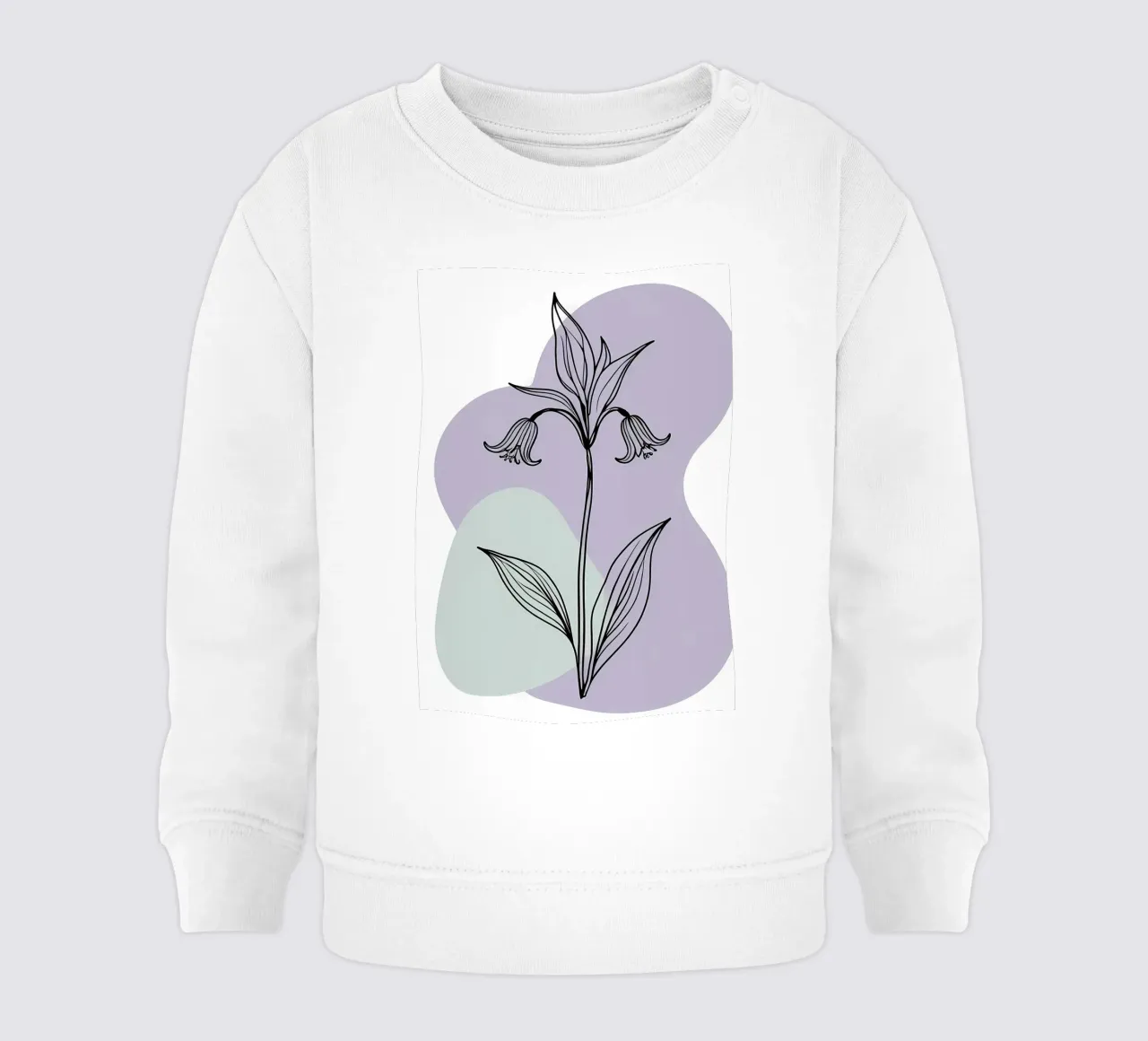 Line art minimalista di un singolo fiore di campanula felpa neonato da Bloom And Brush