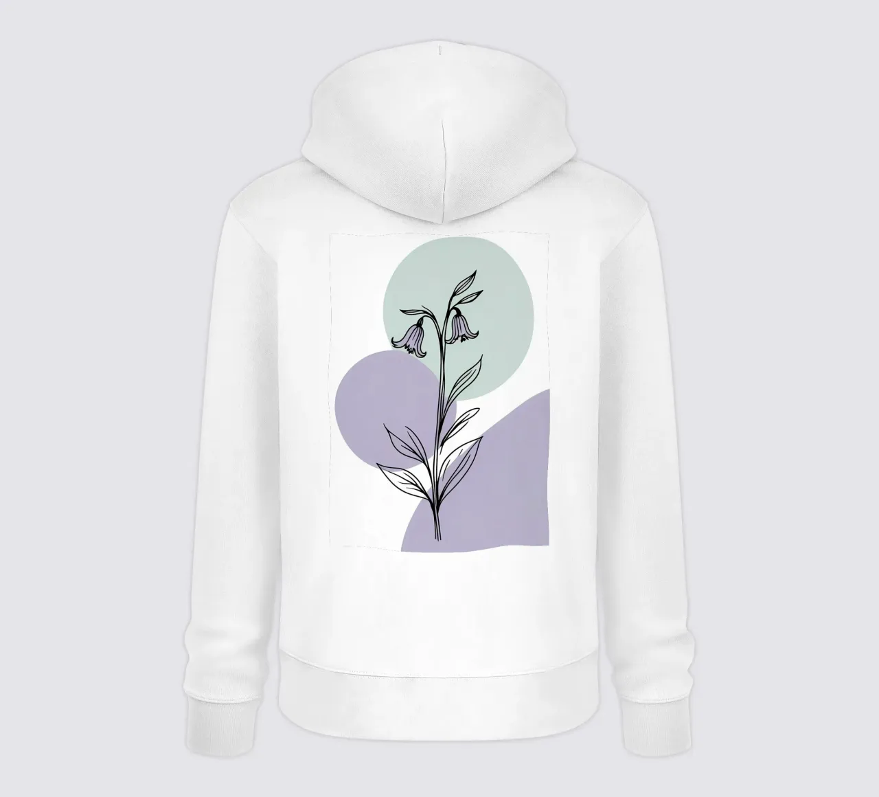Line art minimalista di un singolo fiore di campanula felpa con cappuccio da Bloom And Brush