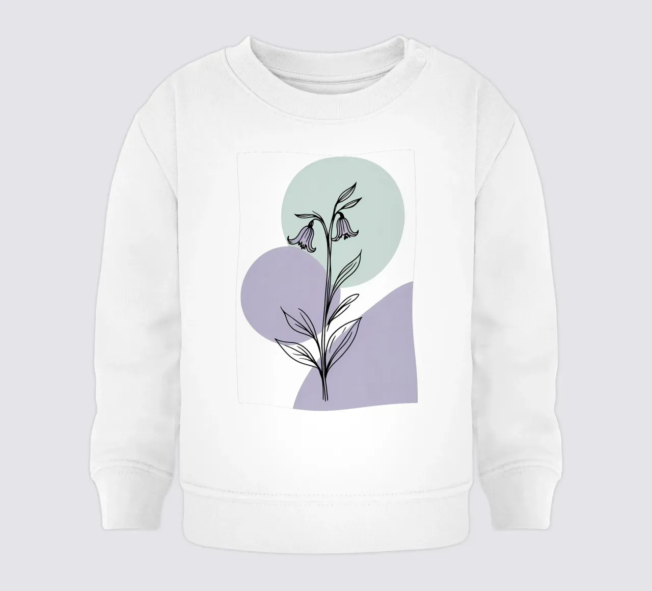 Line art minimalista di un singolo fiore di campanula felpa neonato da Bloom And Brush