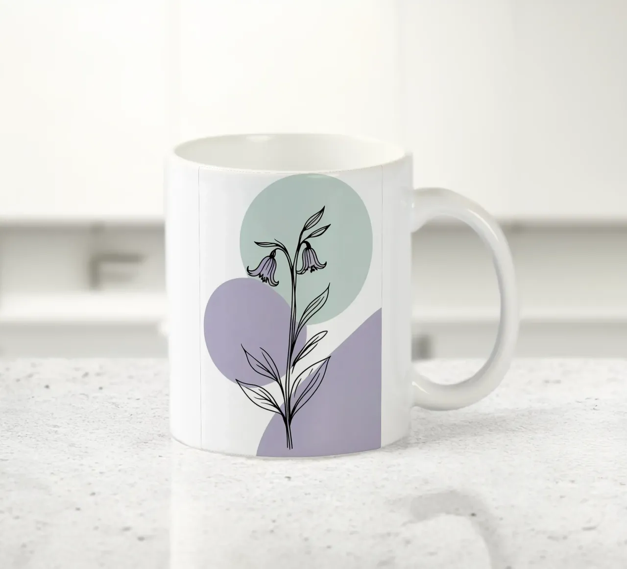 Line art minimalista di un singolo fiore di campanula tazza in ceramica da Bloom And Brush
