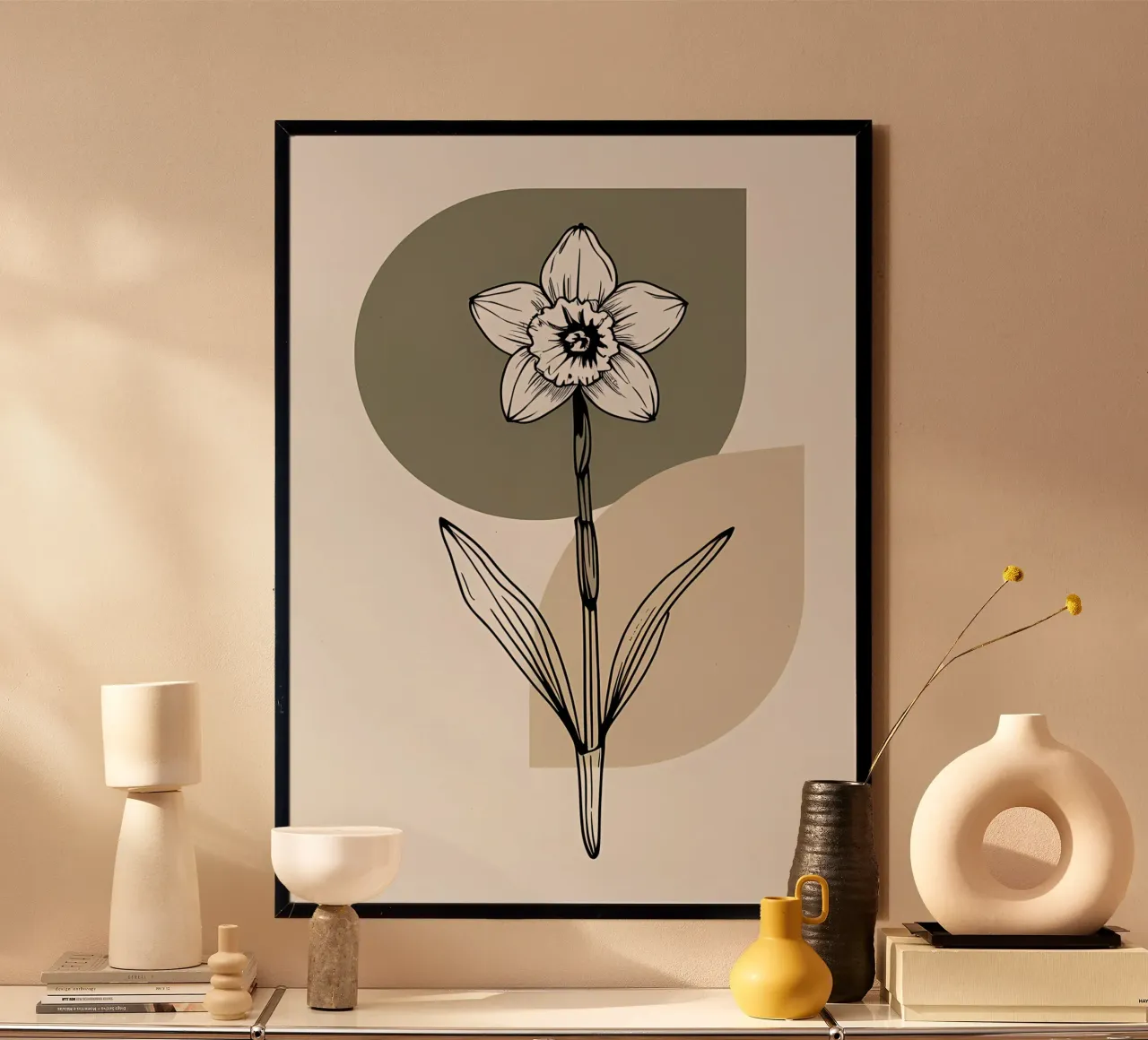 Line art minimalista di un singolo fiore di narciso carta hahnemühle da Bloom And Brush
