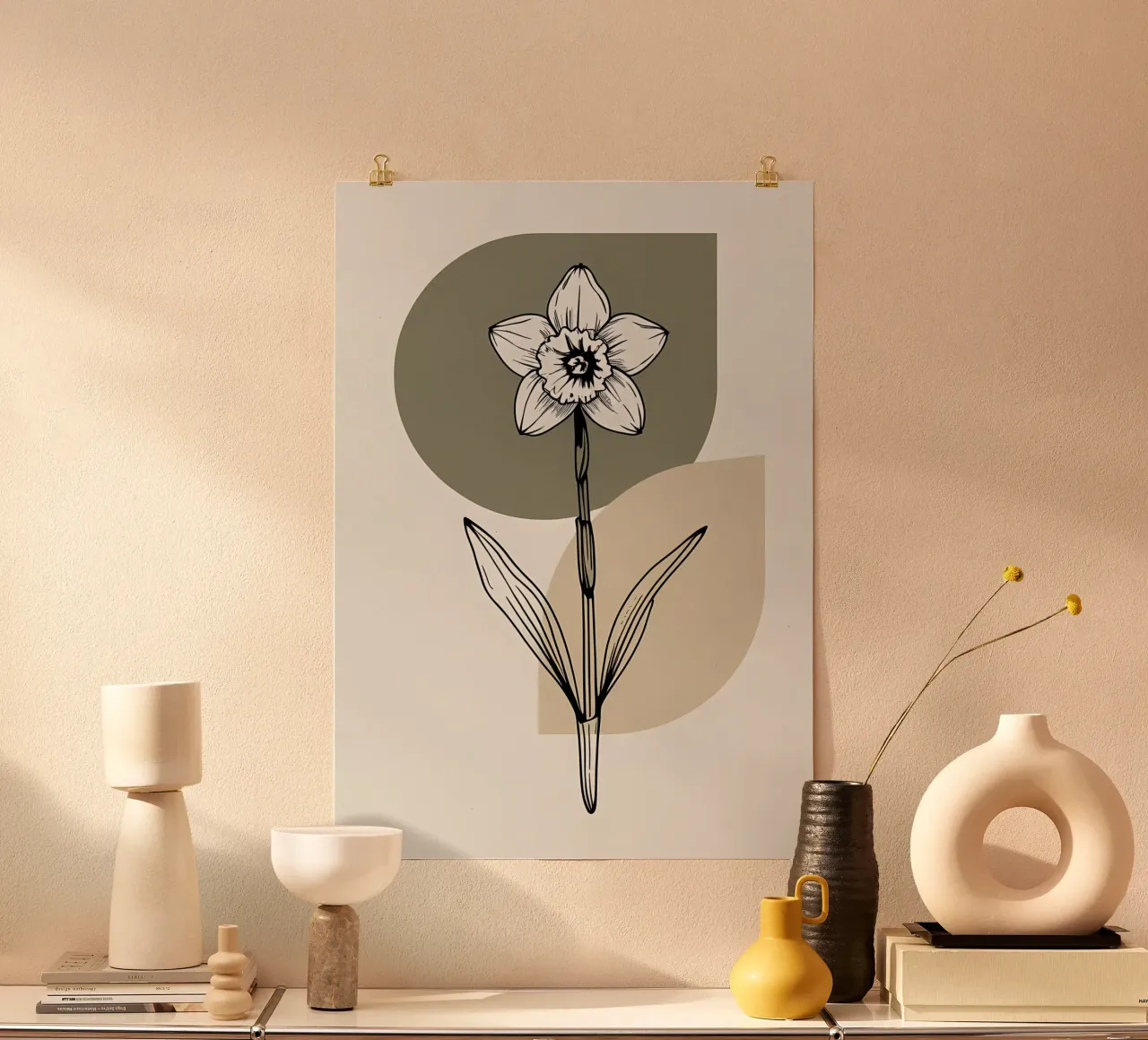 Line art minimalista di un singolo fiore di narciso carta hahnemühle da Bloom And Brush