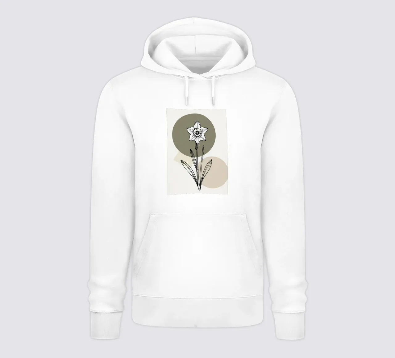 Minimalist line art of a single daffodil flower sudadera con capucha de Bloom And Brush