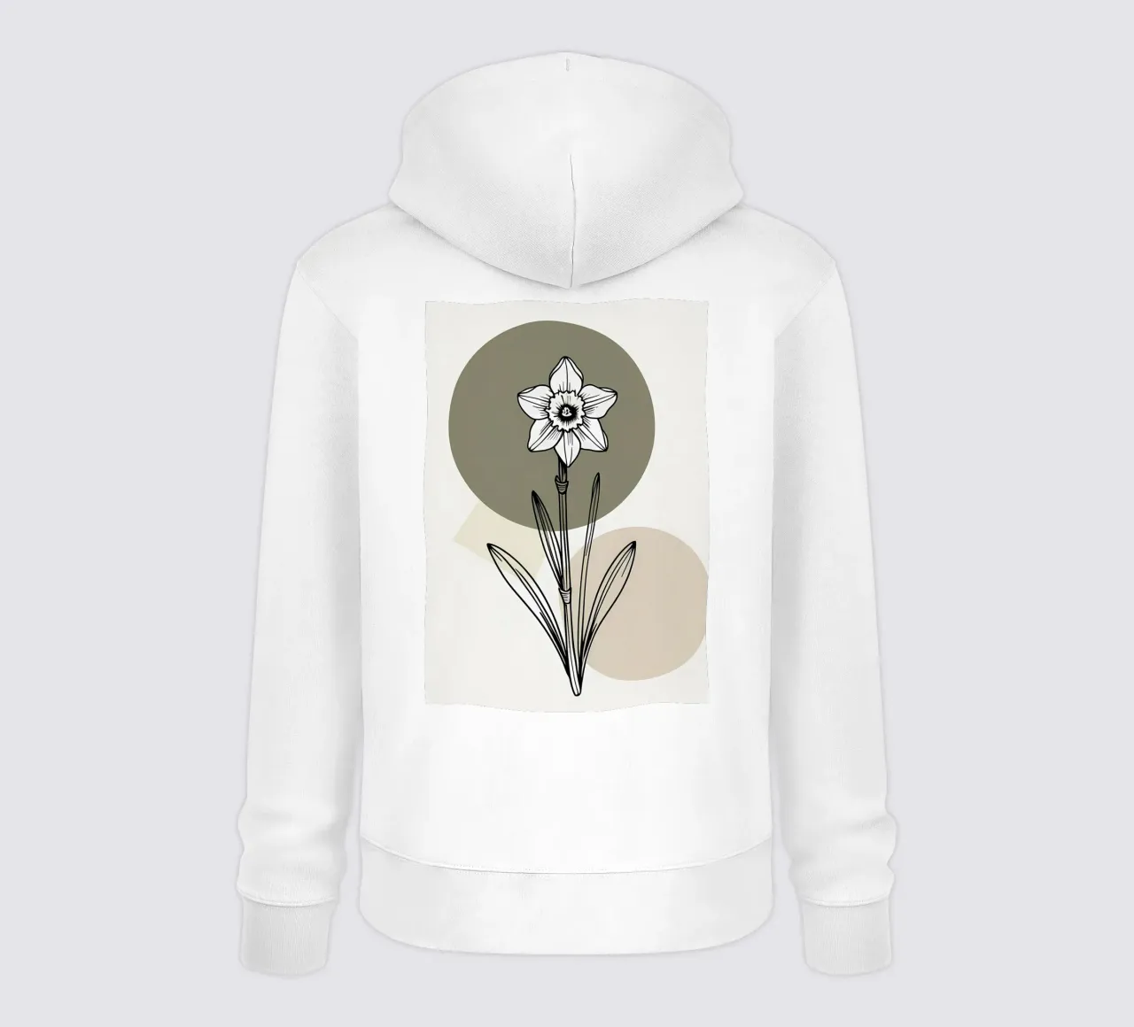 Minimalist line art of a single daffodil flower sudadera con capucha de Bloom And Brush