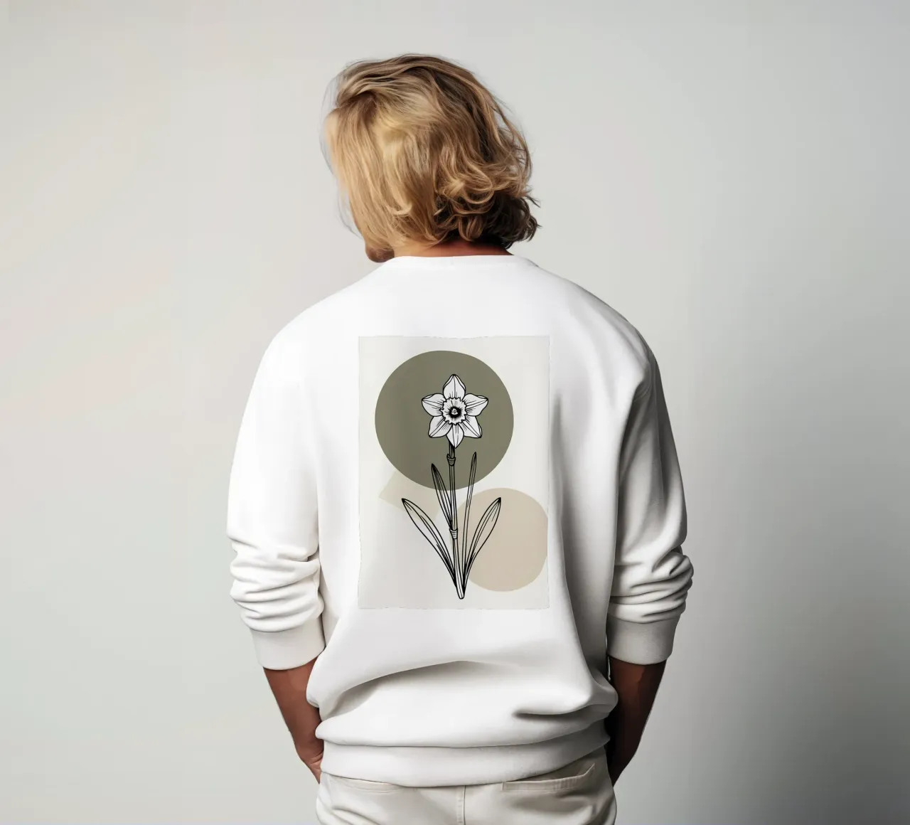 Minimalist line art of a single daffodil flower sudadera de Bloom And Brush