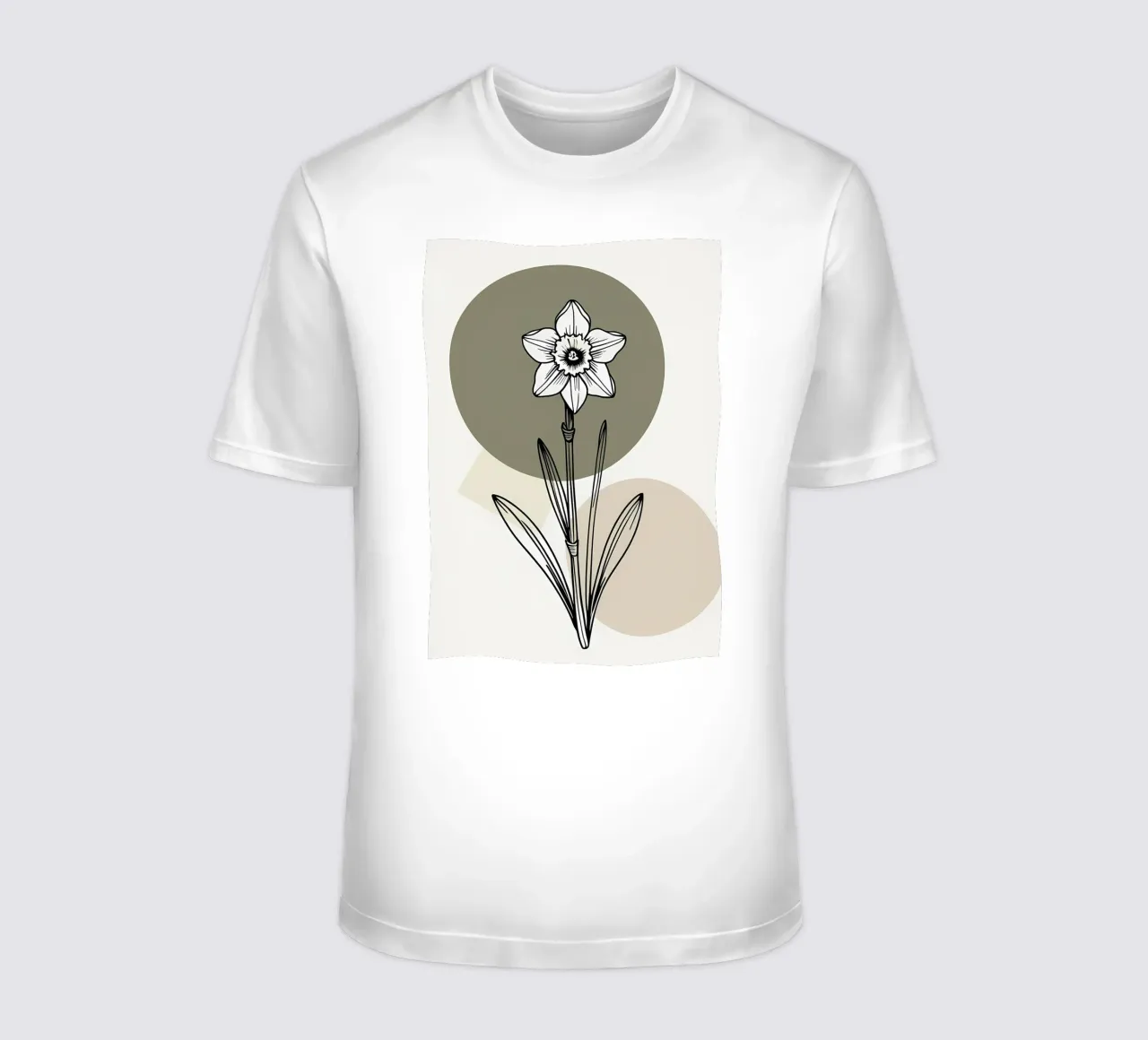 Minimalist line art of a single daffodil flower t-shirt da Bloom And Brush