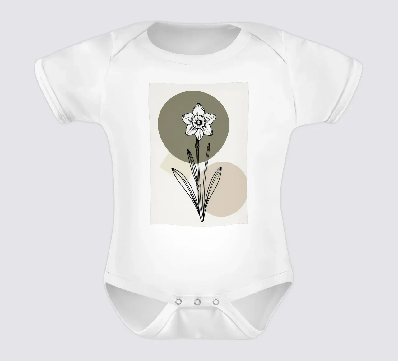 Minimalist line art of a single daffodil flower body neonato maniche corte da Bloom And Brush