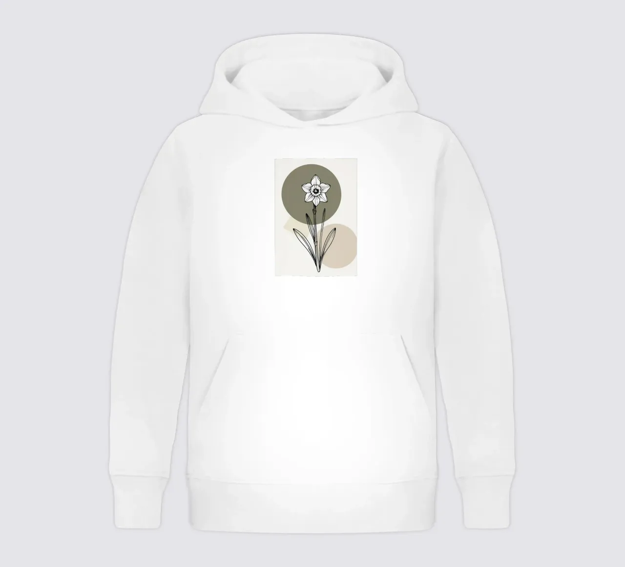 Minimalist line art of a single daffodil flower felpa bambino con cappuccio da Bloom And Brush