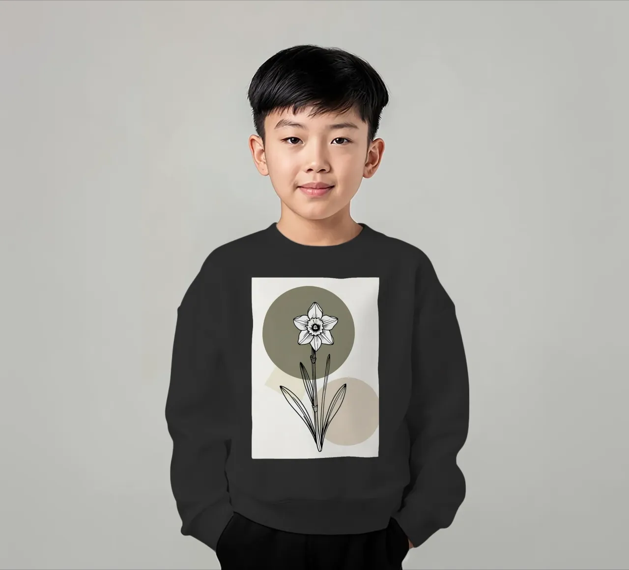 Minimalist line art of a single daffodil flower sweat enfant de Bloom And Brush