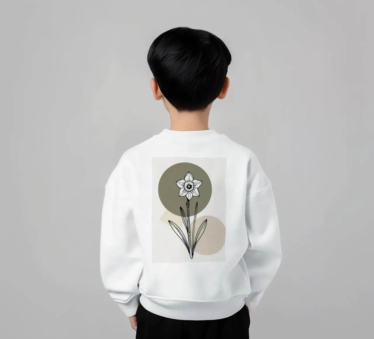 Minimalist line art of a single daffodil flower sudadera para niño de Bloom And Brush