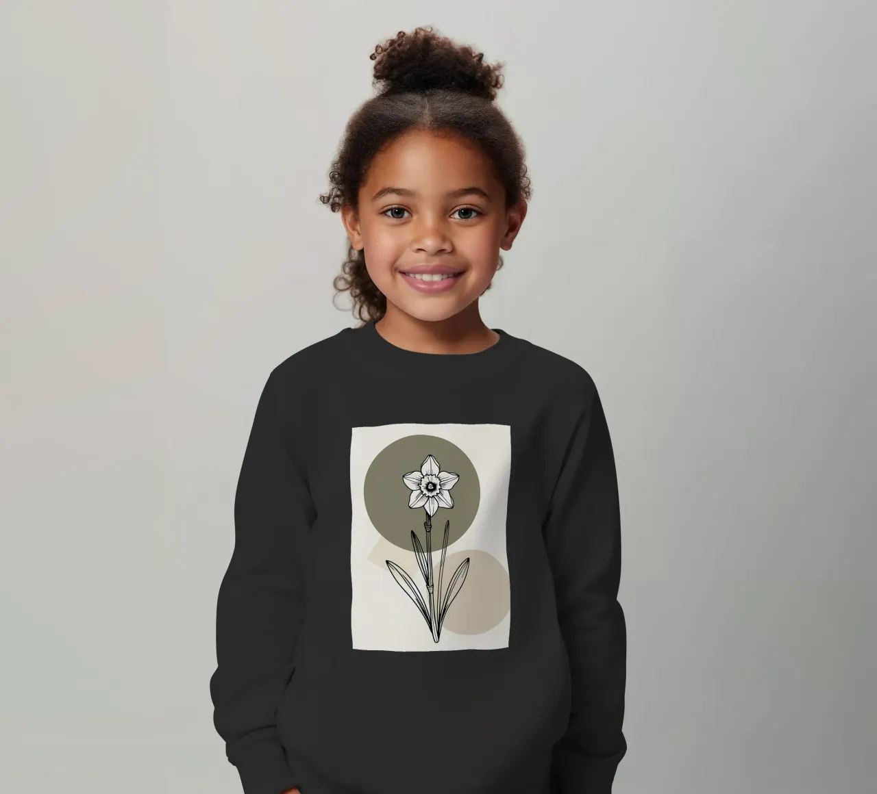 Minimalist line art of a single daffodil flower sweat enfant de Bloom And Brush