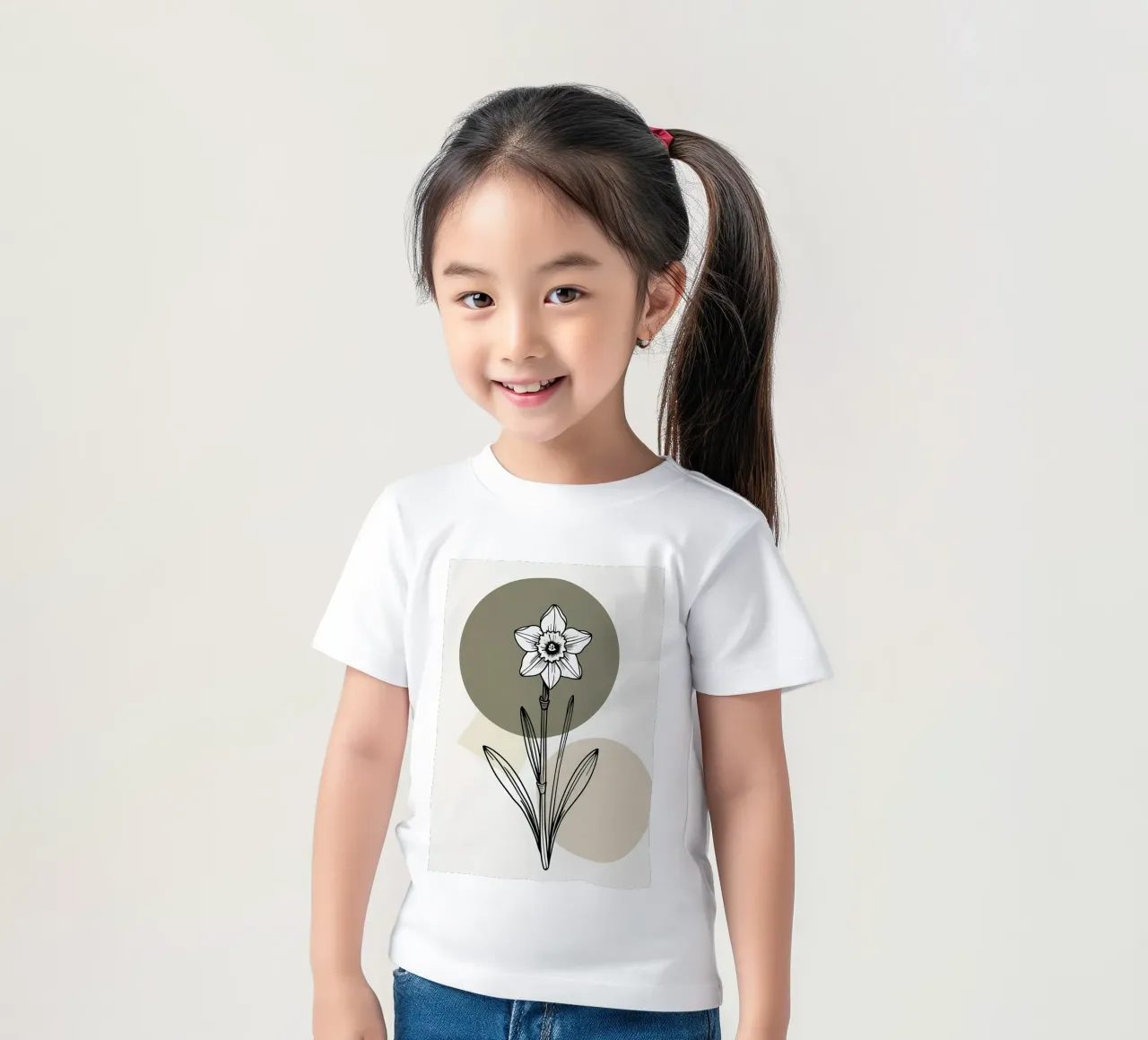 Minimalist line art of a single daffodil flower t-shirt bambini da Bloom And Brush