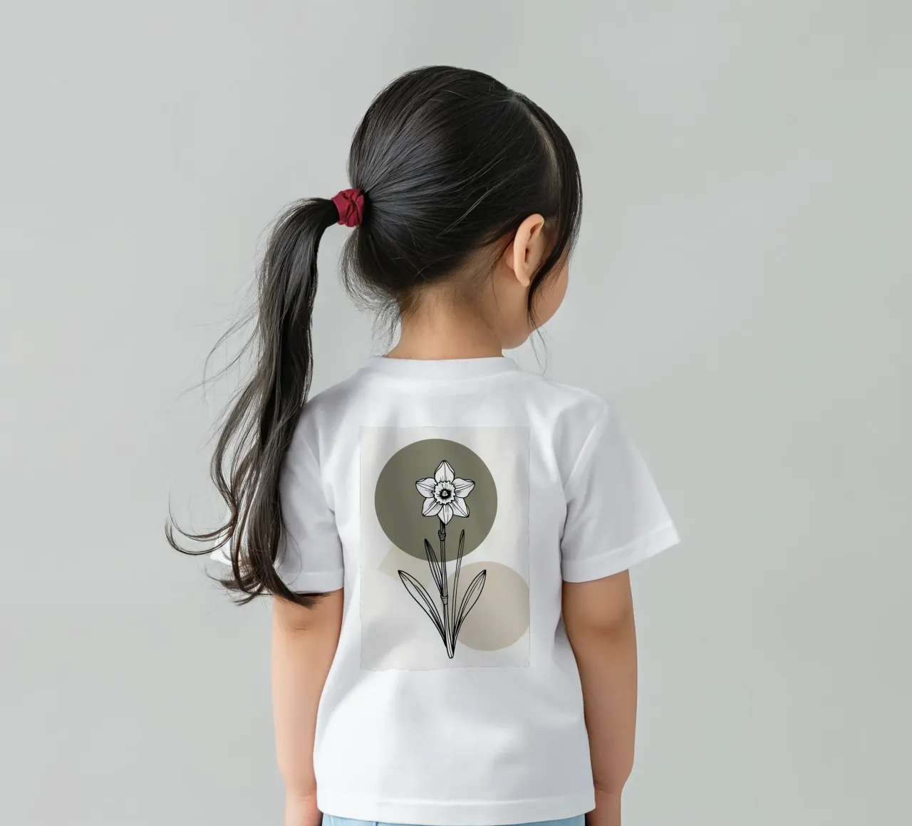 Minimalist line art of a single daffodil flower t-shirt bambini da Bloom And Brush
