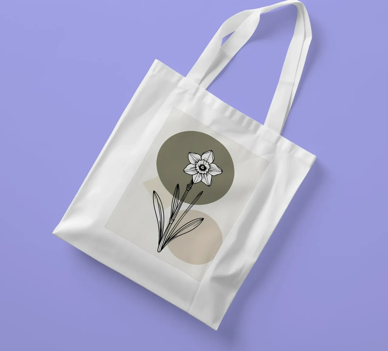 Minimalist line art of a single daffodil flower borsa in juta da Bloom And Brush