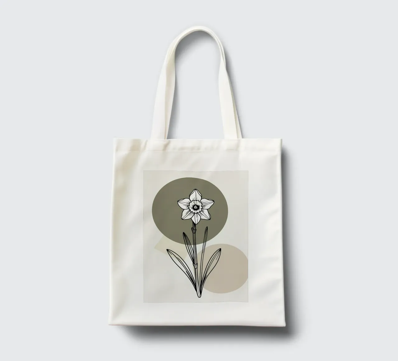 Minimalist line art of a single daffodil flower borsa in juta da Bloom And Brush
