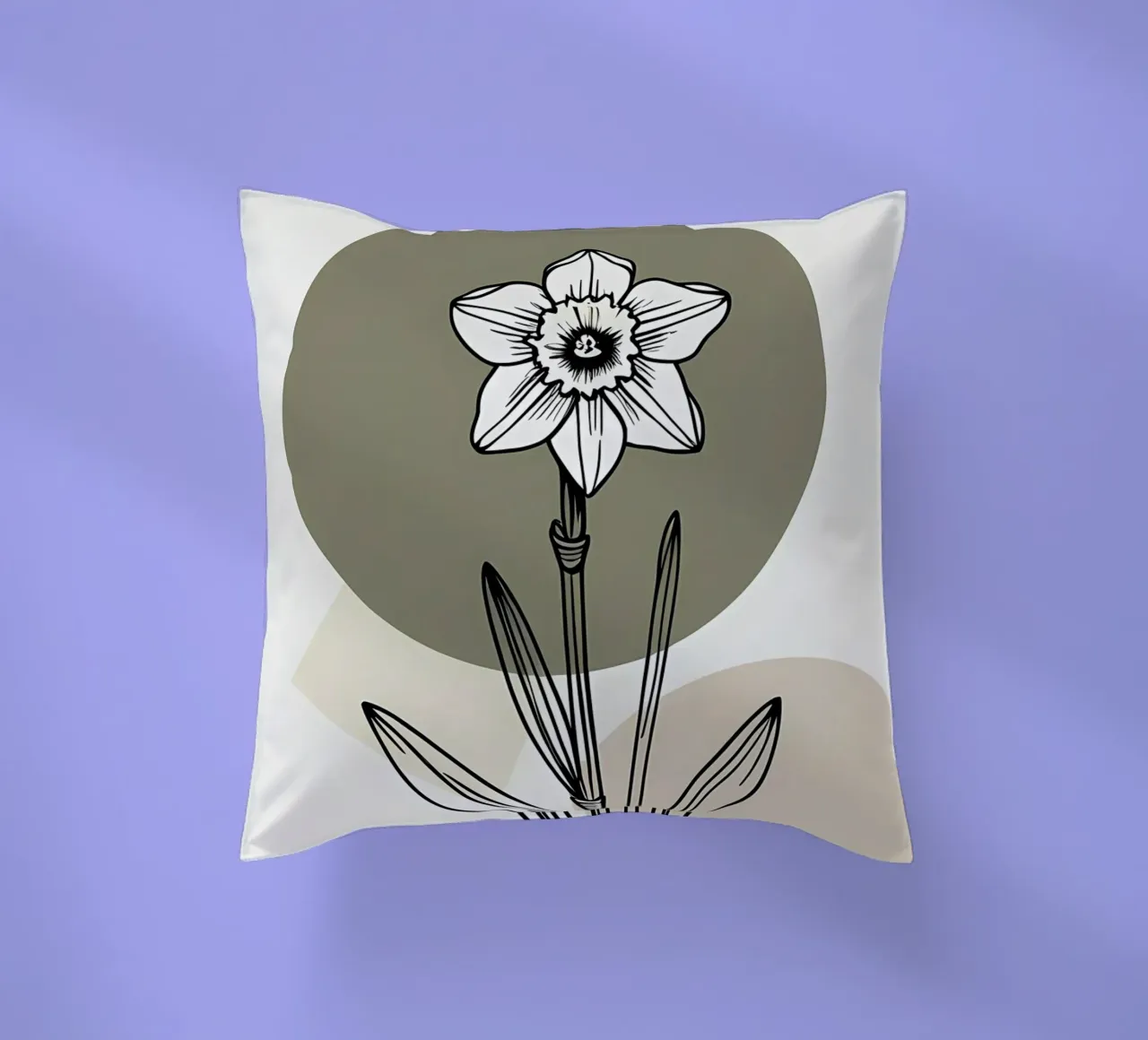 Minimalist line art of a single daffodil flower cuscino da Bloom And Brush