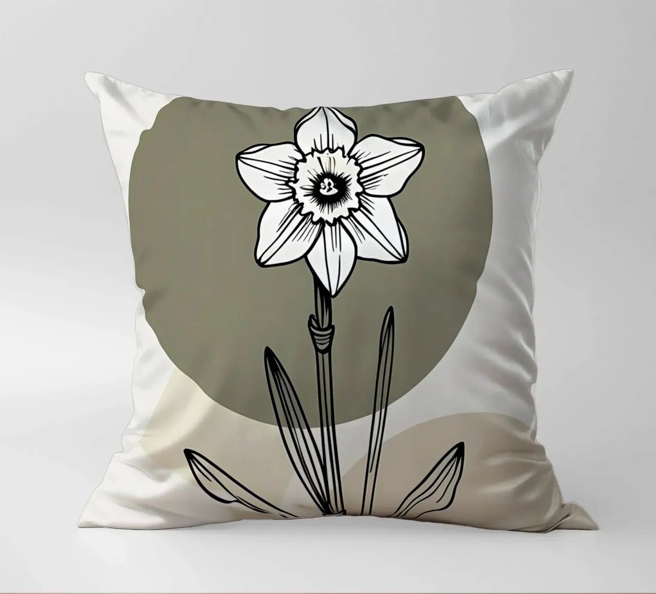 Minimalist line art of a single daffodil flower cuscino da Bloom And Brush