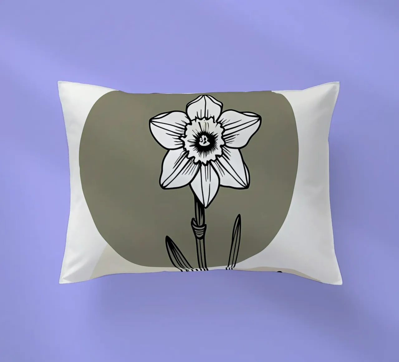Minimalist line art of a single daffodil flower cuscino da Bloom And Brush