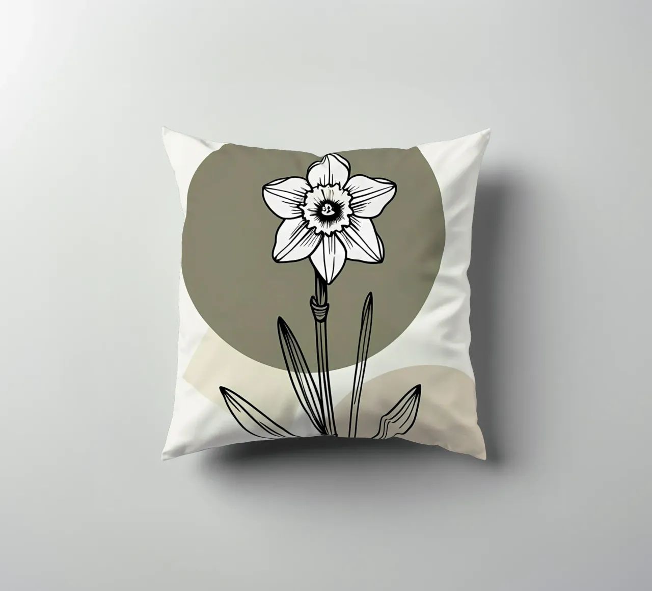 Minimalist line art of a single daffodil flower cuscino da Bloom And Brush