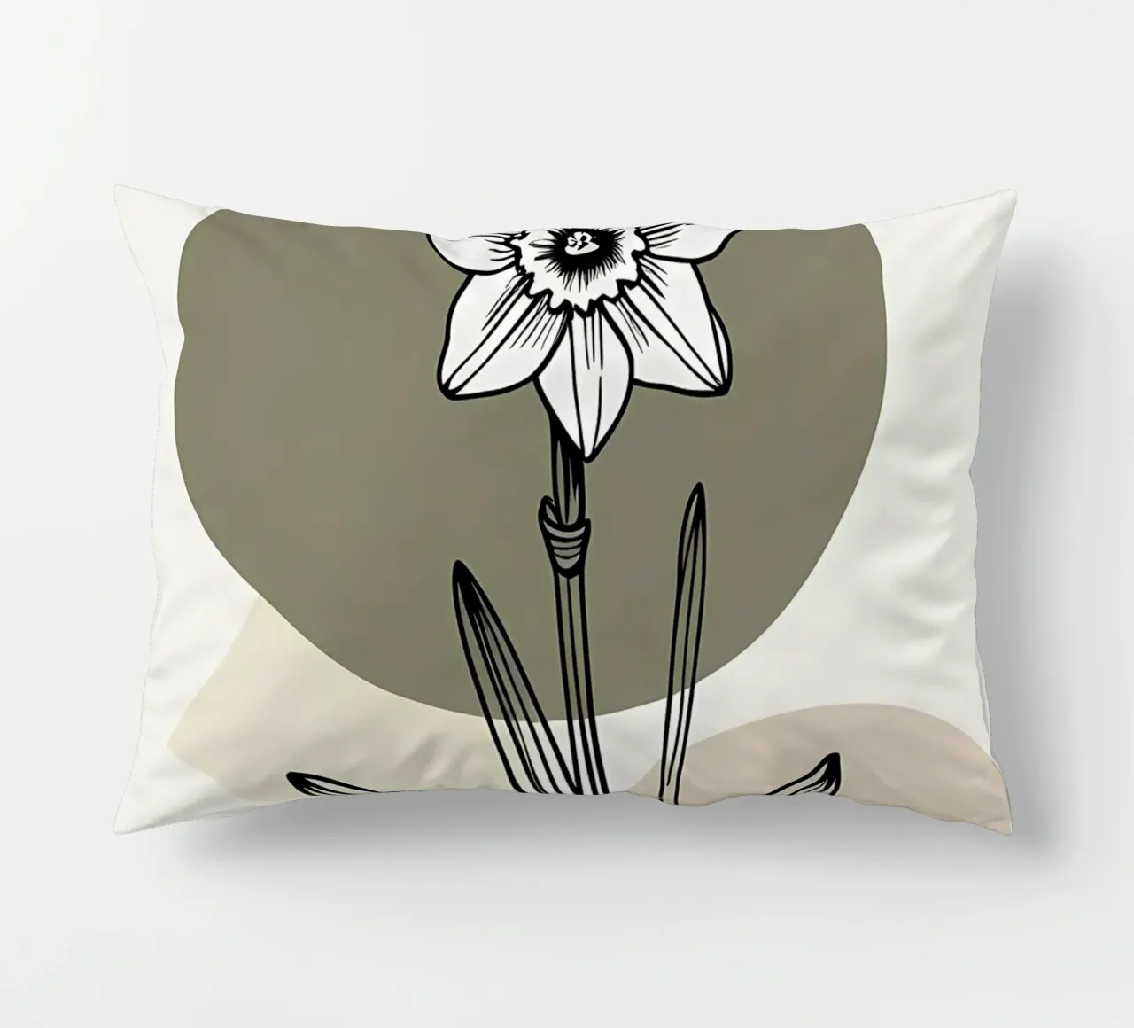 Minimalist line art of a single daffodil flower cuscino da Bloom And Brush