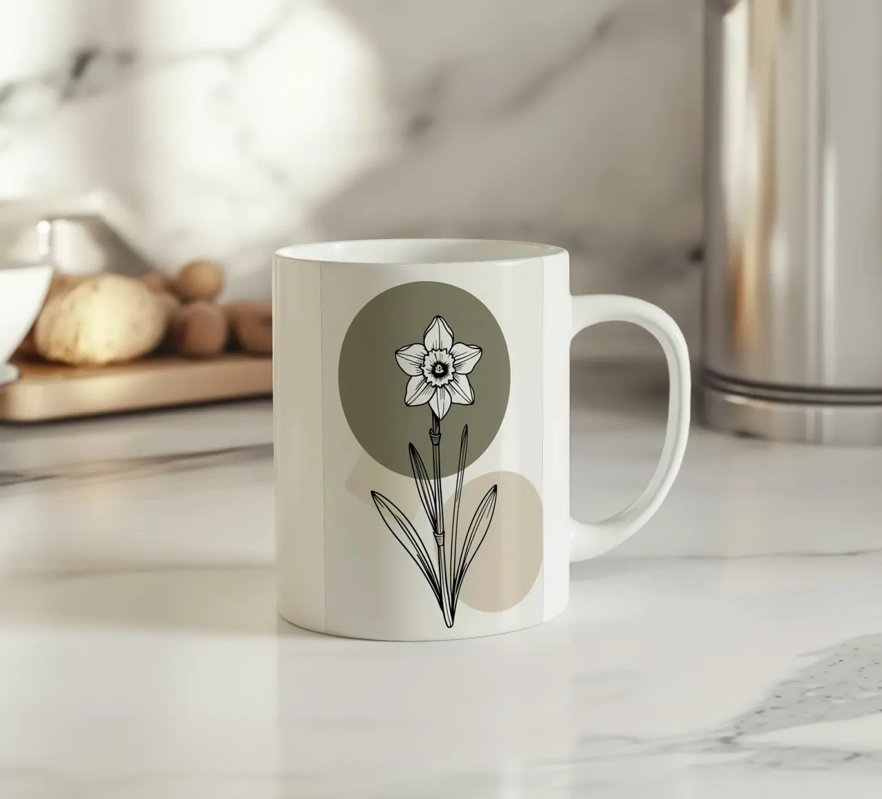 Minimalist line art of a single daffodil flower tazza in ceramica da Bloom And Brush