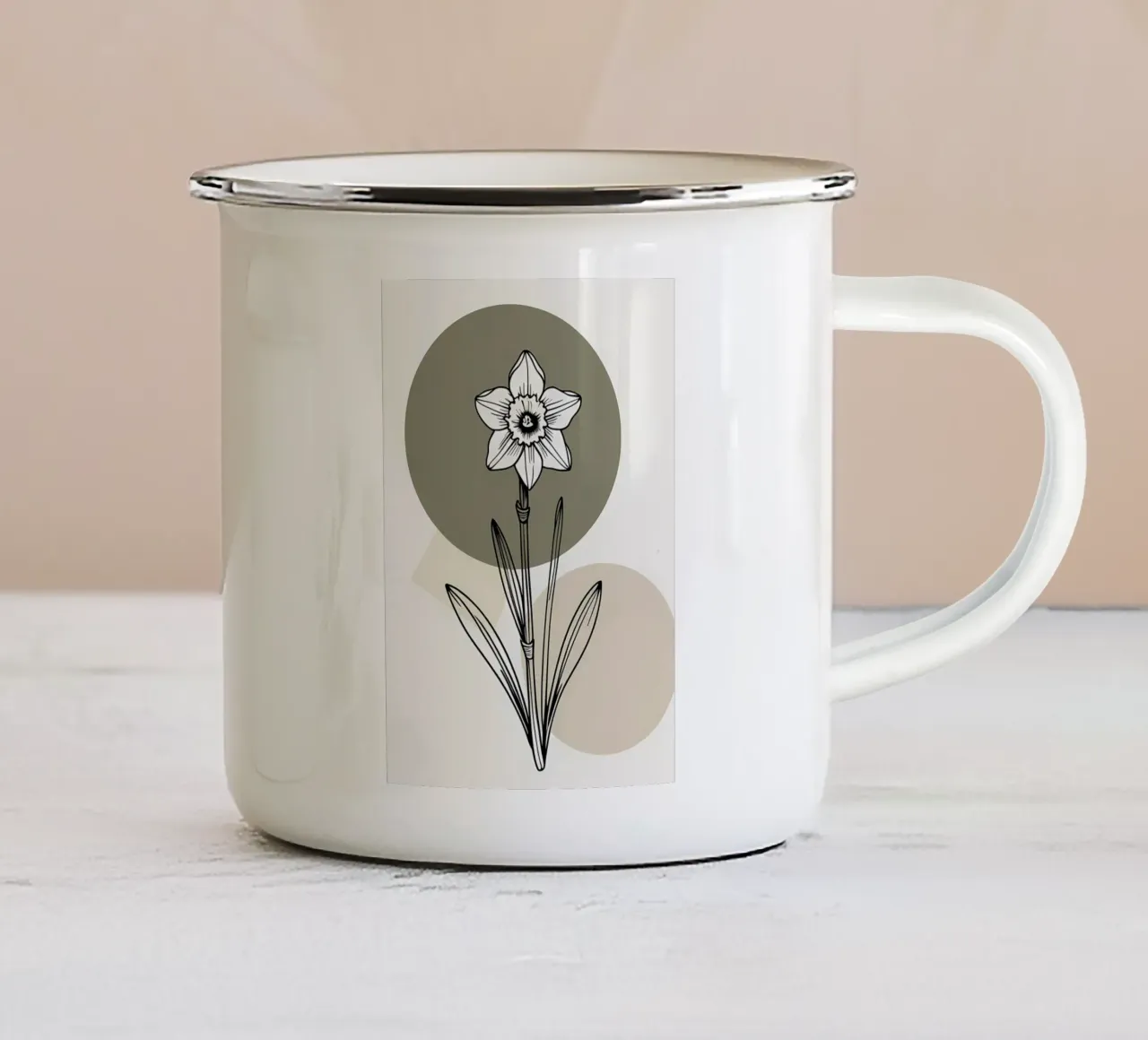 Minimalist line art of a single daffodil flower tazza in smalto da Bloom And Brush