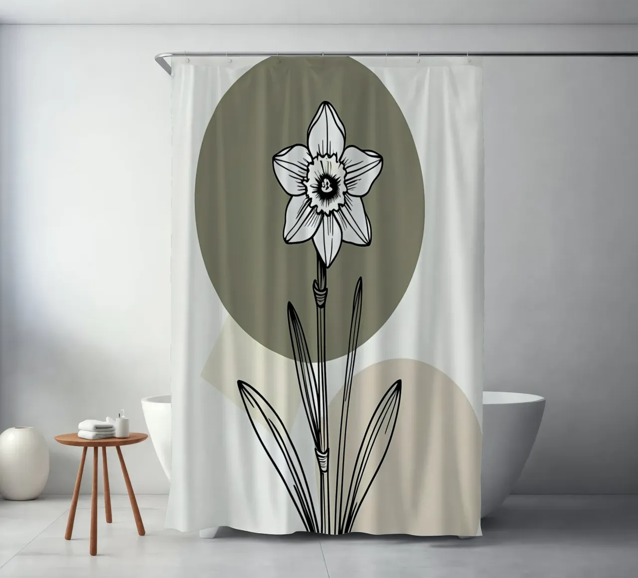 Minimalist line art of a single daffodil flower Duschvorhang von Bloom And Brush