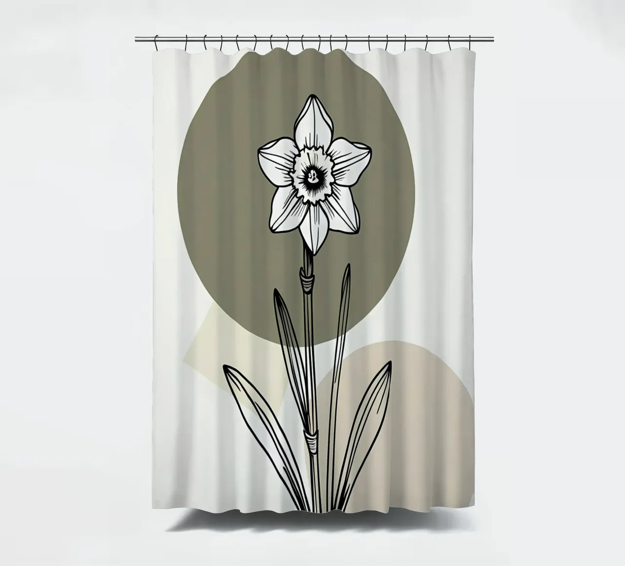 Minimalist line art of a single daffodil flower Duschvorhang von Bloom And Brush