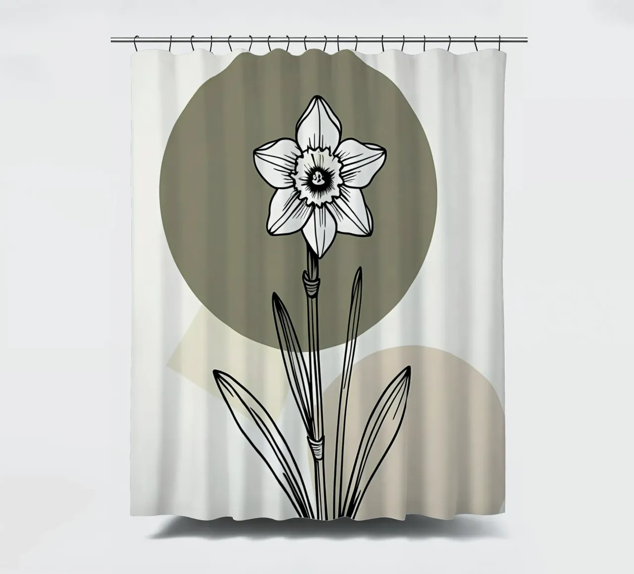 Minimalist line art of a single daffodil flower Duschvorhang von Bloom And Brush