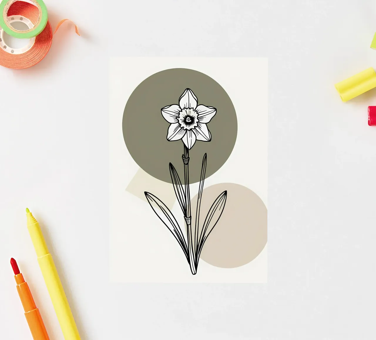 Minimalist line art of a single daffodil flower adesivo da Bloom And Brush