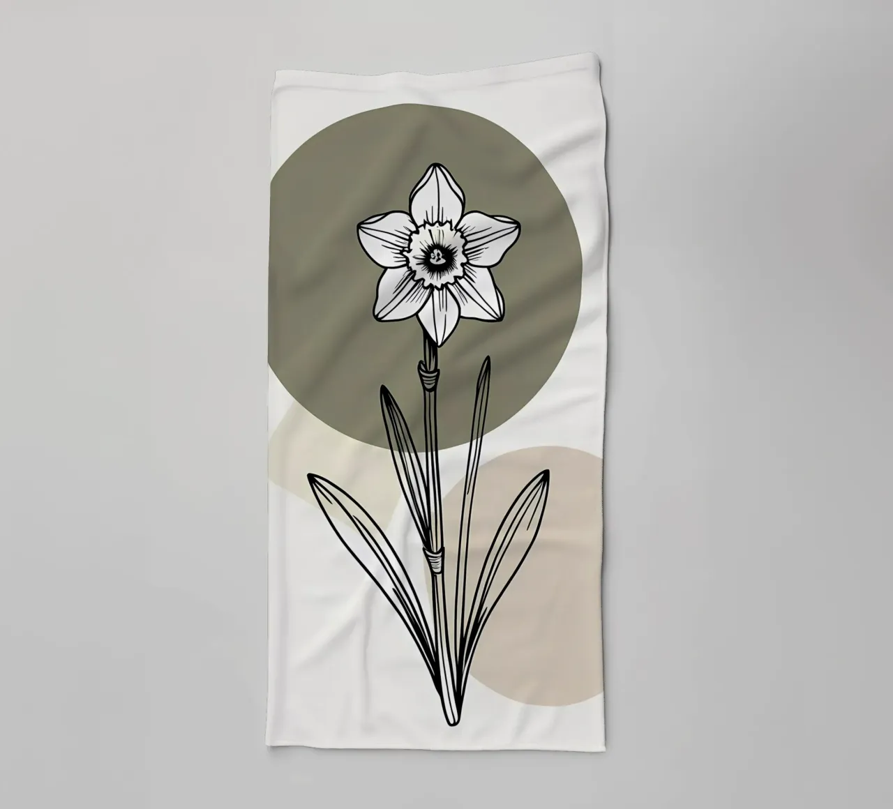 Minimalist line art of a single daffodil flower badhanddoek van Bloom And Brush