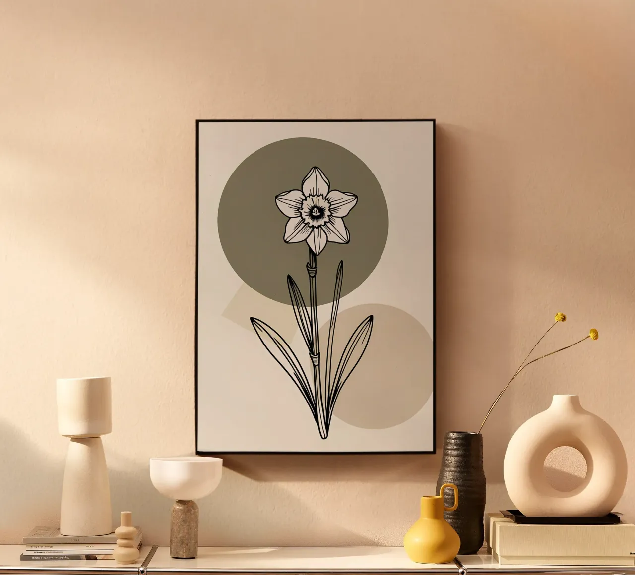 Minimalist line art of a single daffodil flower alluminio dibond da Bloom And Brush