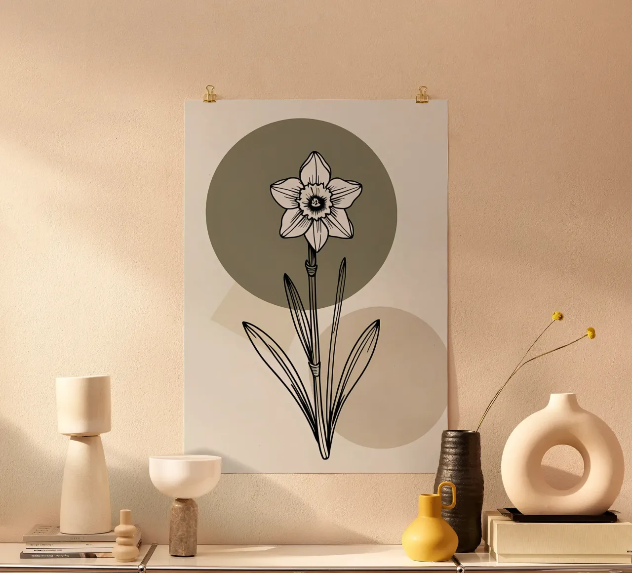 Minimalist line art of a single daffodil flower carta hahnemühle da Bloom And Brush