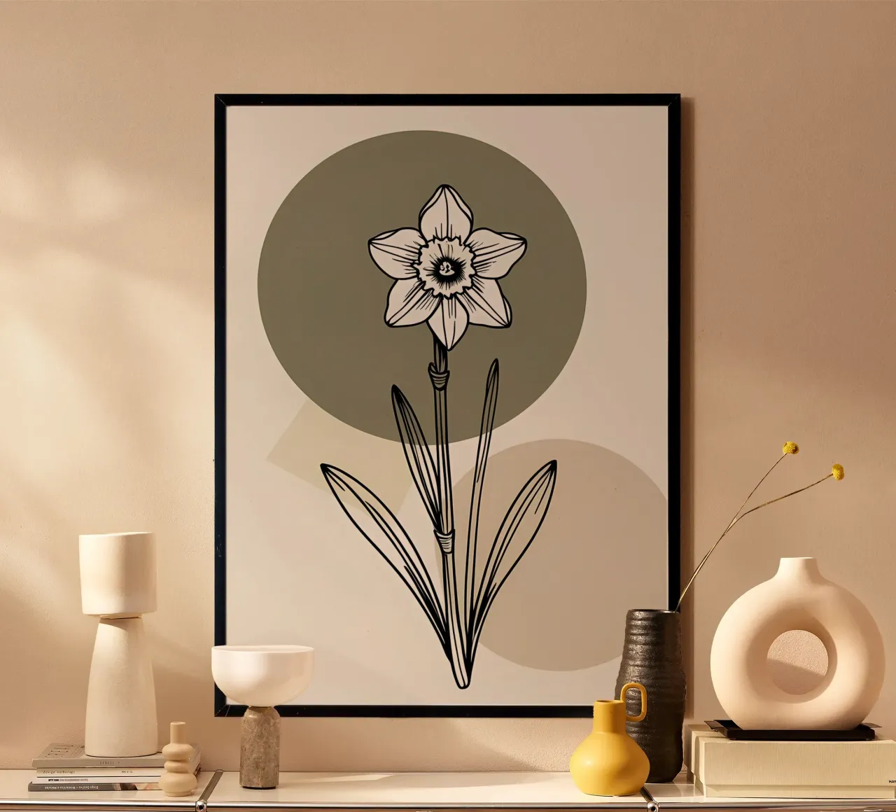 Minimalist line art of a single daffodil flower carta hahnemühle da Bloom And Brush