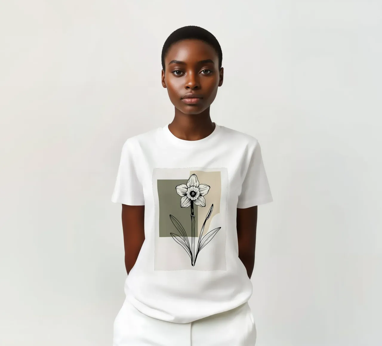Line art minimalista di un singolo fiore di narciso t-shirt da Bloom And Brush