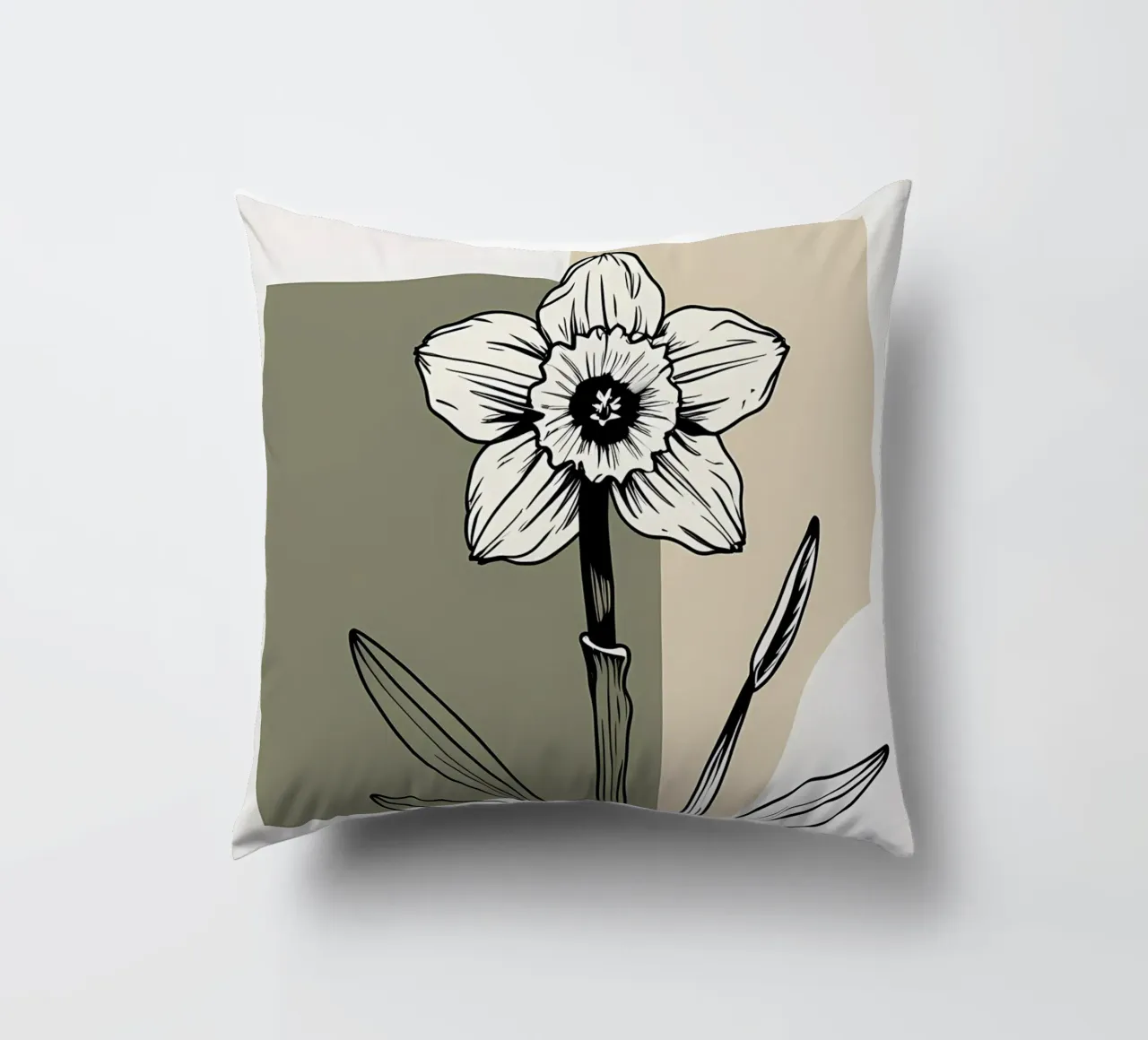 Line art minimalista di un singolo fiore di narciso cuscino da Bloom And Brush