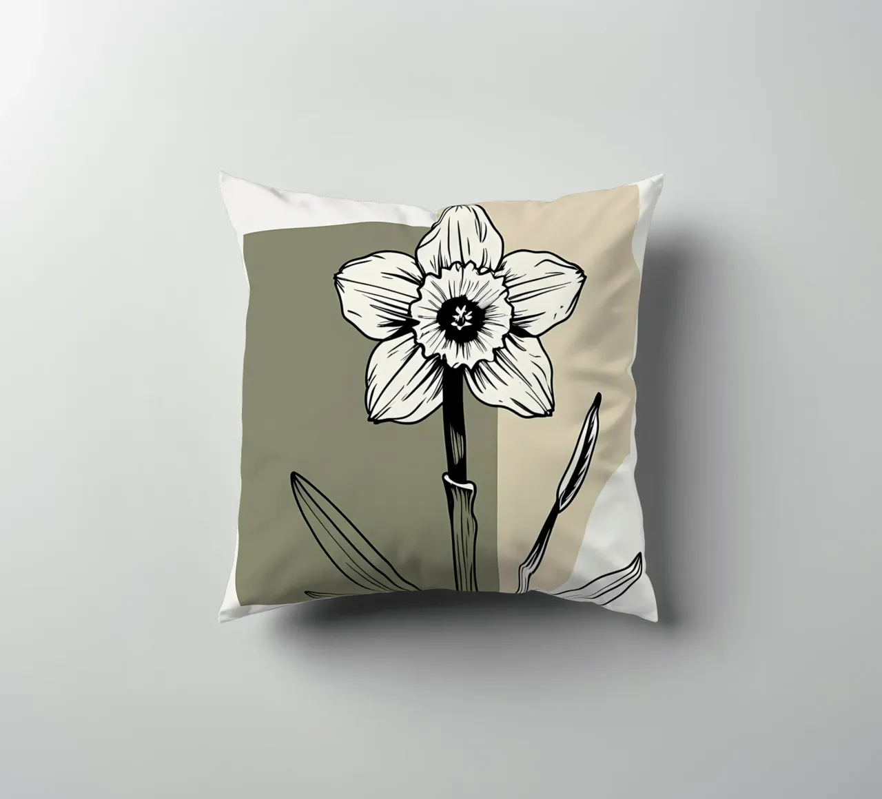 Line art minimalista di un singolo fiore di narciso cuscino da Bloom And Brush
