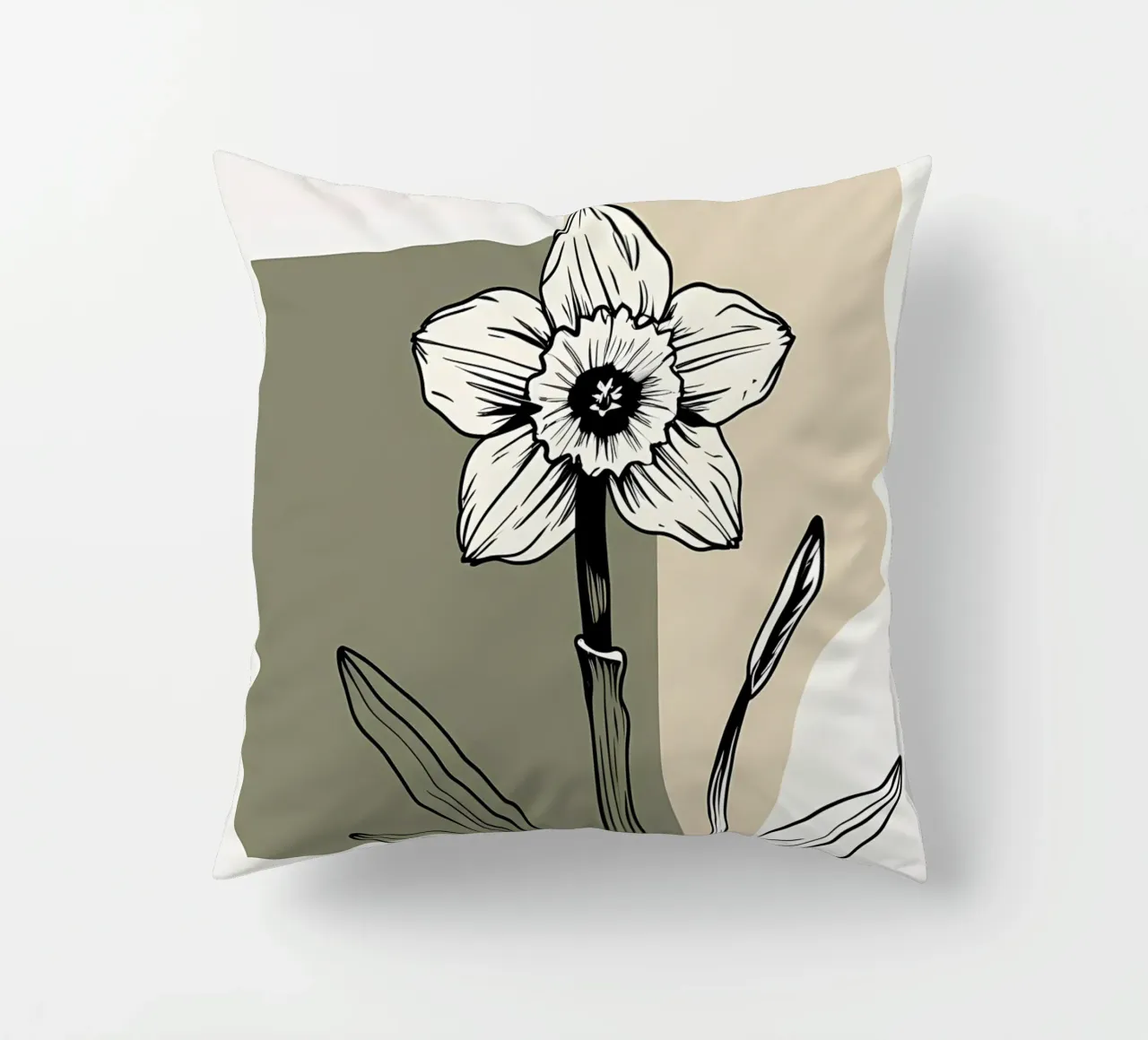 Line art minimalista di un singolo fiore di narciso cuscino da Bloom And Brush
