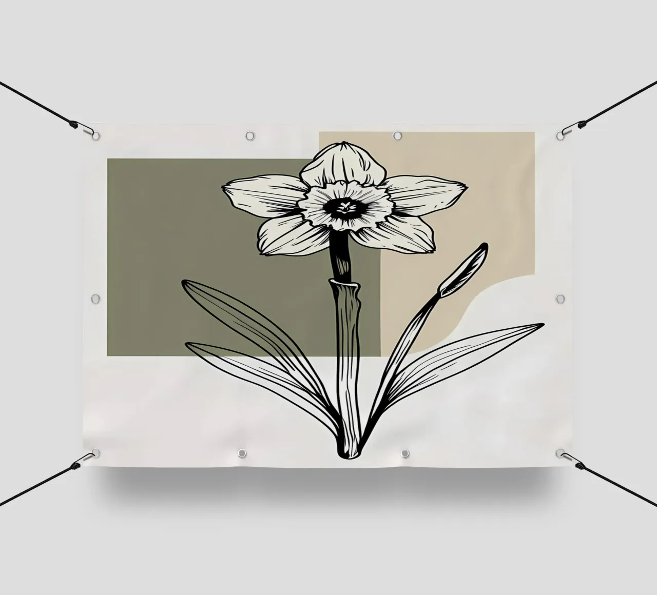 Line art minimalista di un singolo fiore di narciso telo in pvc da Bloom And Brush