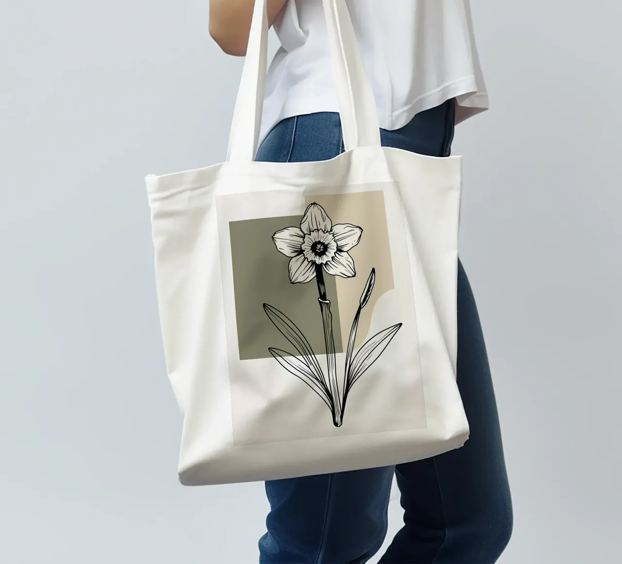 Line art minimalista di un singolo fiore di narciso borsa in juta da Bloom And Brush