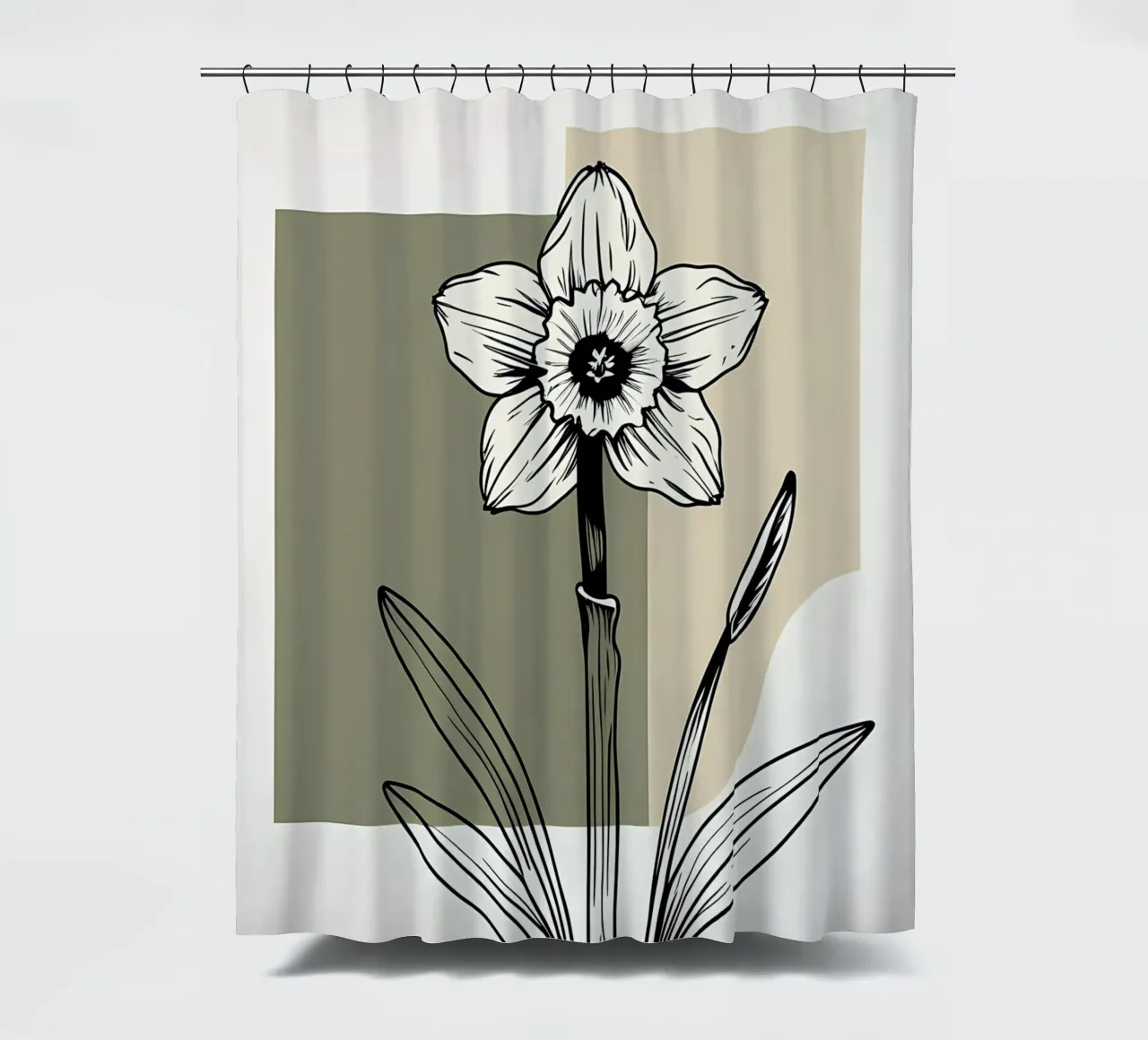 Line art minimalista di un singolo fiore di narciso tenda da doccia da Bloom And Brush