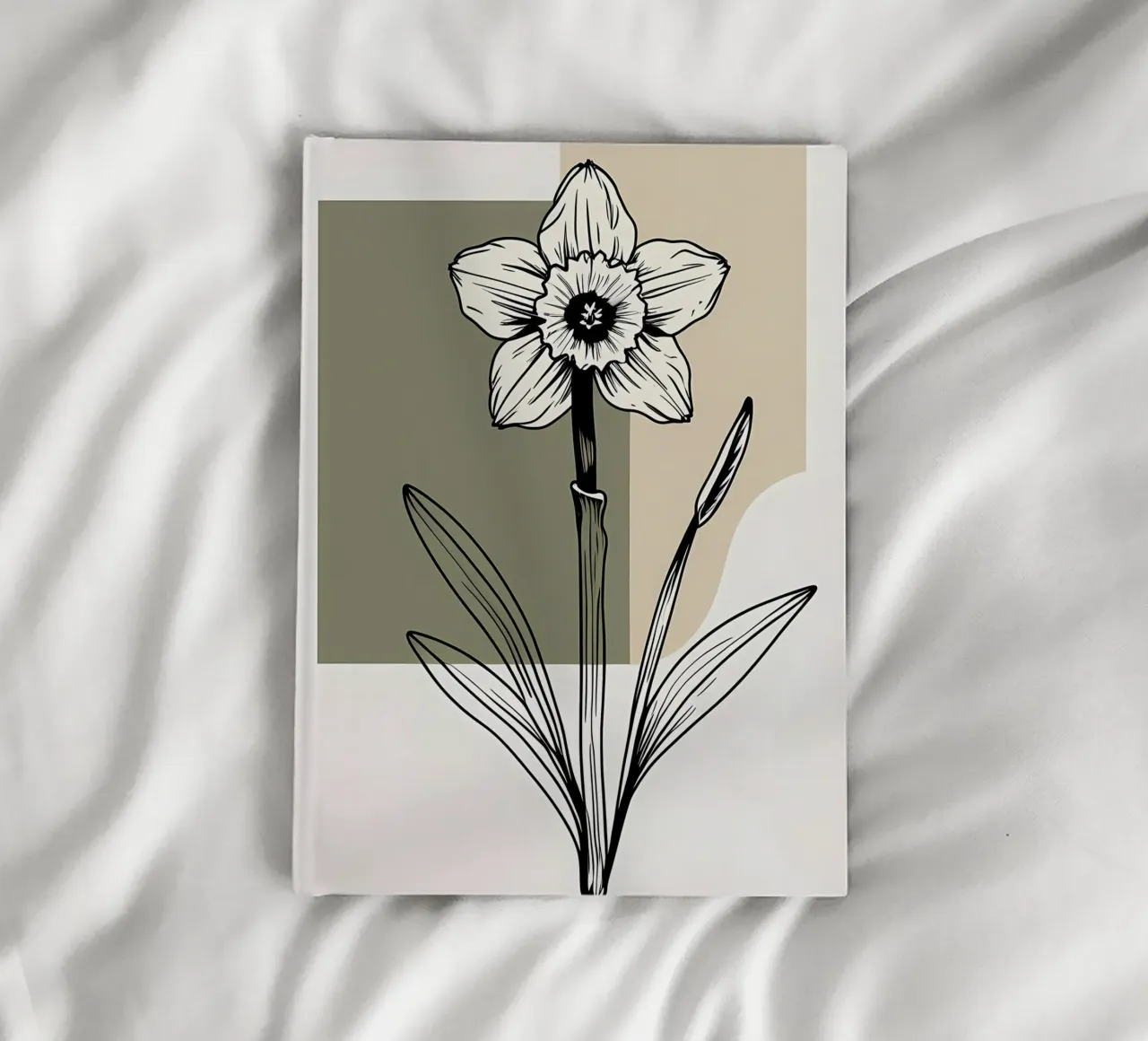 Minimalist line art of a single daffodil flower notebook by Bloom And Brush