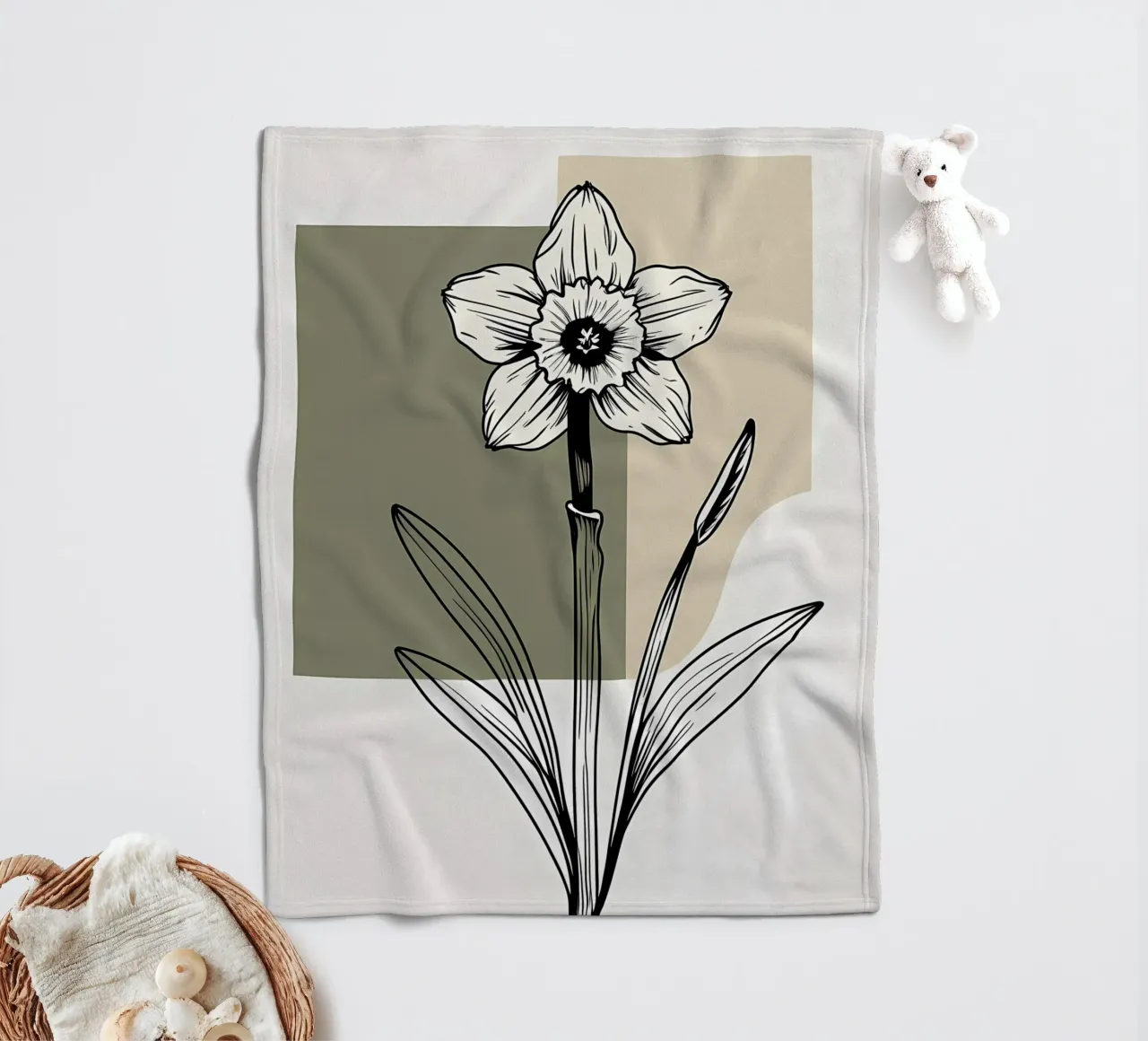 Line art minimalista di un singolo fiore di narciso coperta in pile da Bloom And Brush